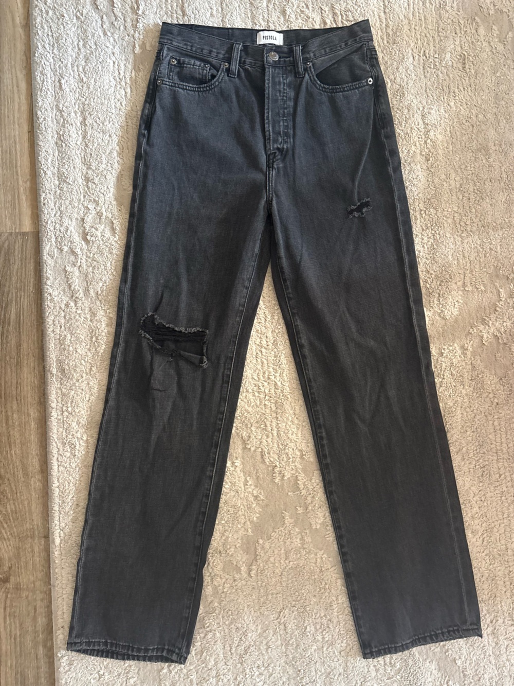 PISTOLA Black Distressed High Rise Wide Leg Straight Jeans Size 27